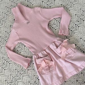 Lili Gaufrette Ribbed Turtleneck Long Sleeve Bow Pockets Dress Pink (Girls 3+)